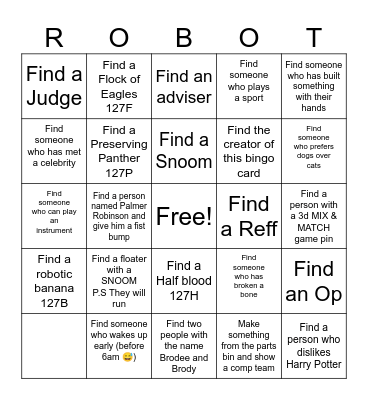 Robotics Bingo Card