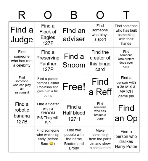 Robotics Bingo Card