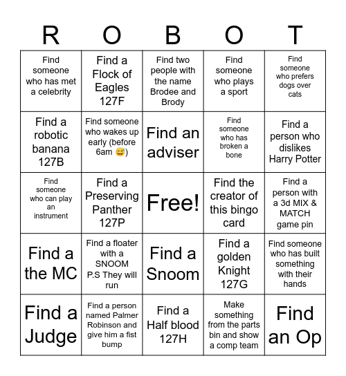 Robotics Bingo Card