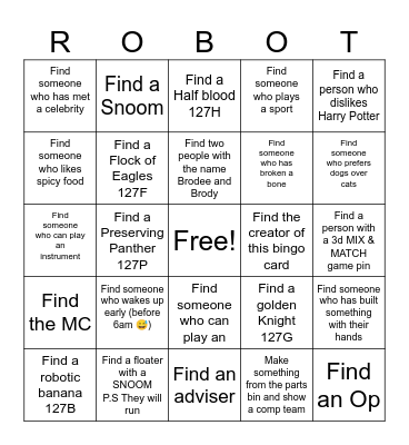 Robotics Bingo Card