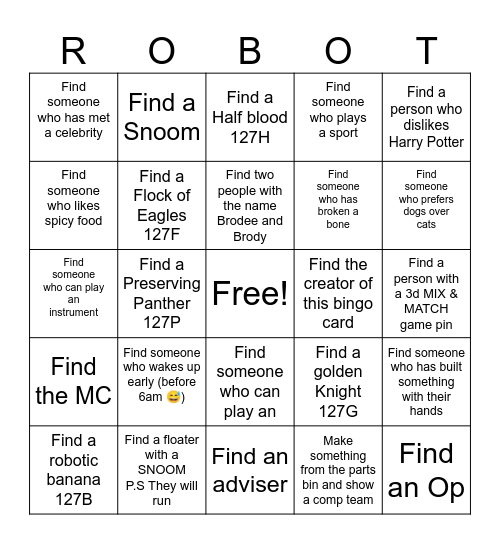 Robotics Bingo Card