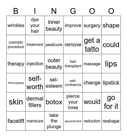 COSMETIC PROCEDURES Bingo Card