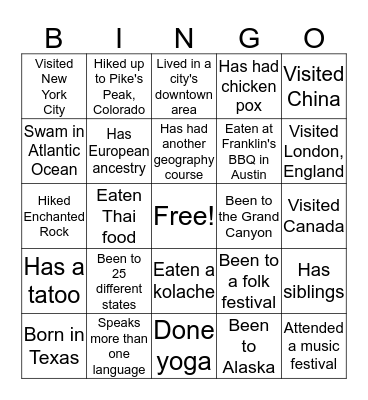 Who Are You? Bingo Card