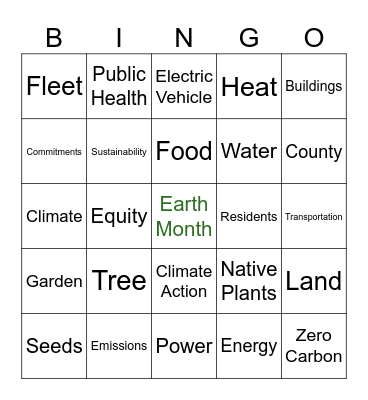 Earth Month Bingo Card