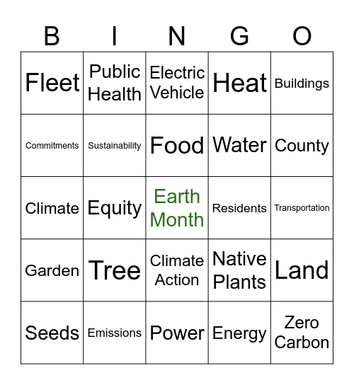 Earth Month Bingo Card