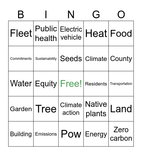 Earth Month Bingo Card