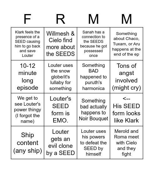 Ep 20 Bingo Card
