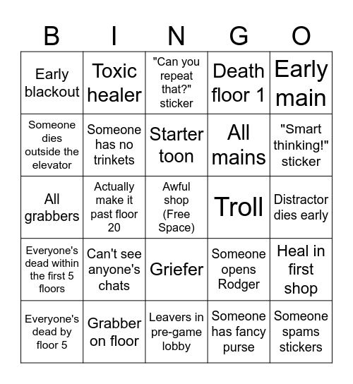 Dandy's World Public Runs Bingo Card