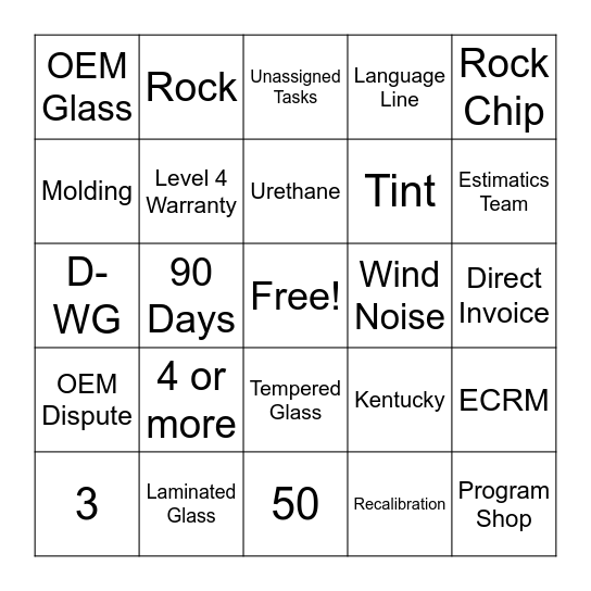 Glass Trivia Bingo Card