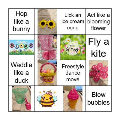 Action and Picture Bingo Card