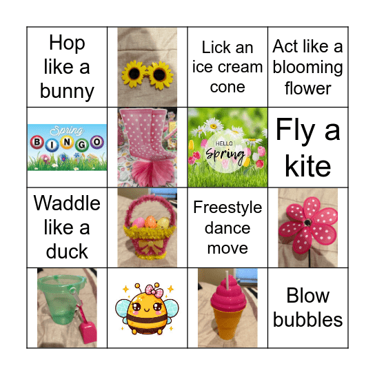 Action and Picture Bingo Card