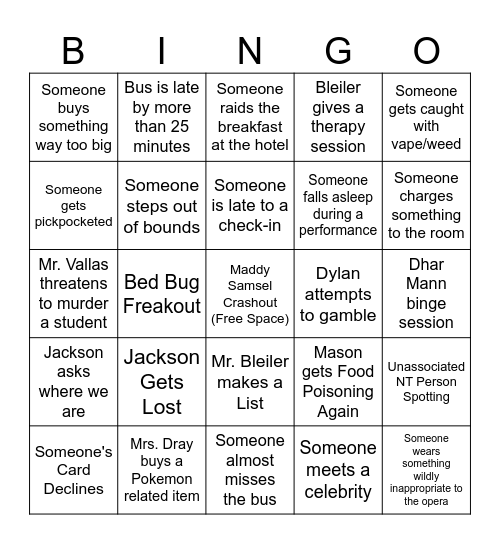 NYC 2026 Bingo Card