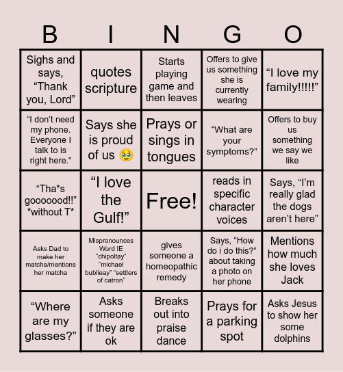 Mom Edition Bingo Card