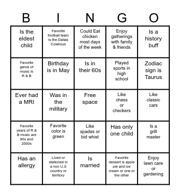 Find A Person Who Bingo Card