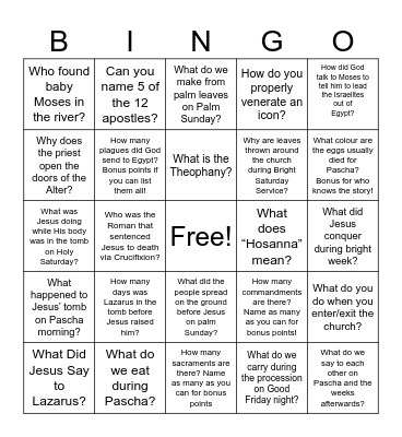 Easter Bingo Card