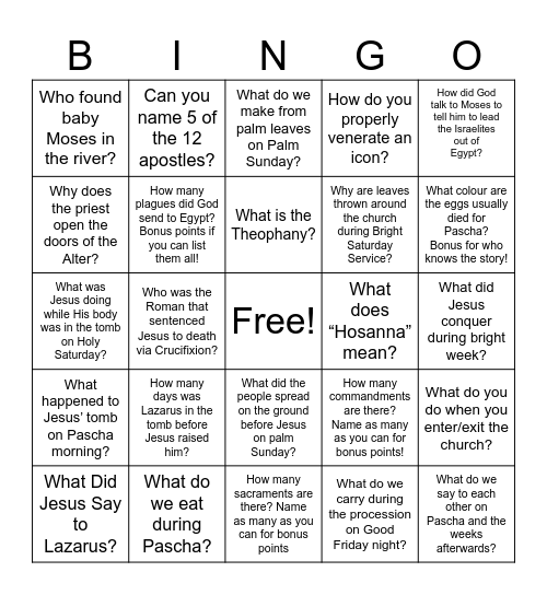 Easter Bingo Card