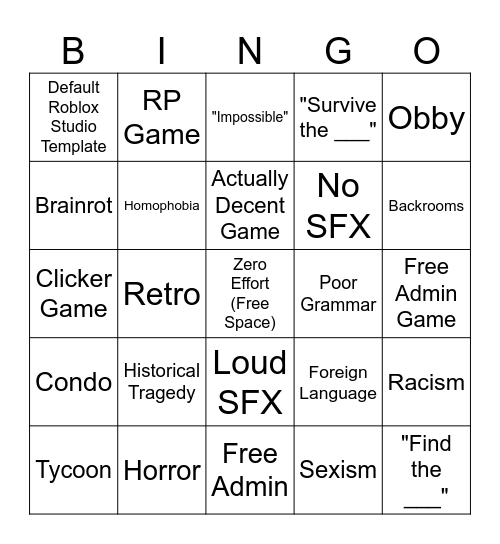 Roblox Roulette Bingo Card