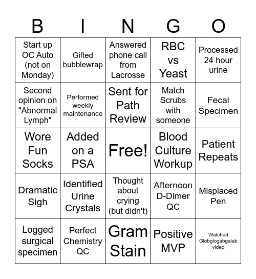 LAB TECH BINGO Card