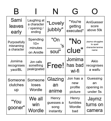 Midnight Games Bingo Card