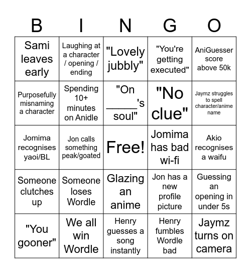 Midnight Games Bingo Card