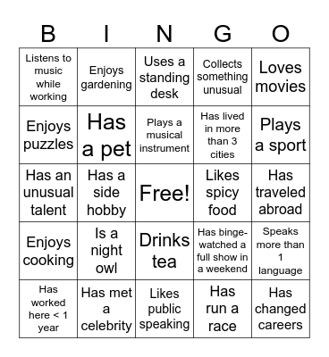 Team Bingo Card
