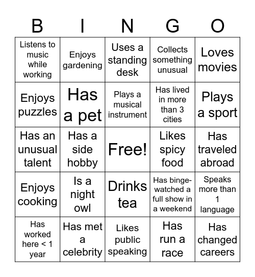 Team Bingo Card