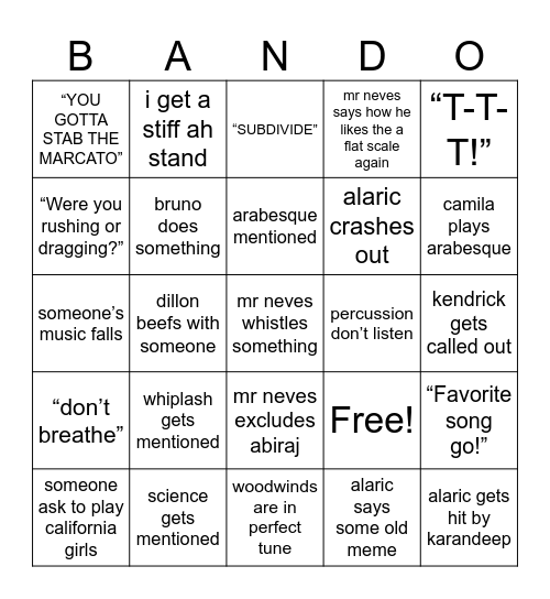 BANDDDD 🎵 Bingo Card
