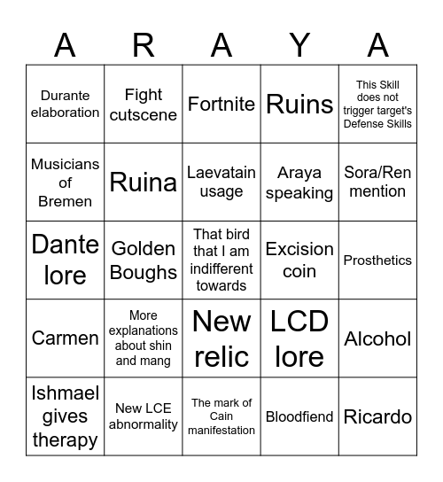 Twining Threads Bingo Card