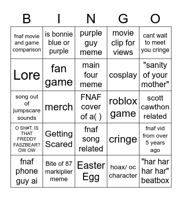 FNAF Bingo Card