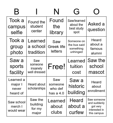 HBCU Tour Bingo Card