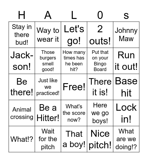Let's Go Bingo Card