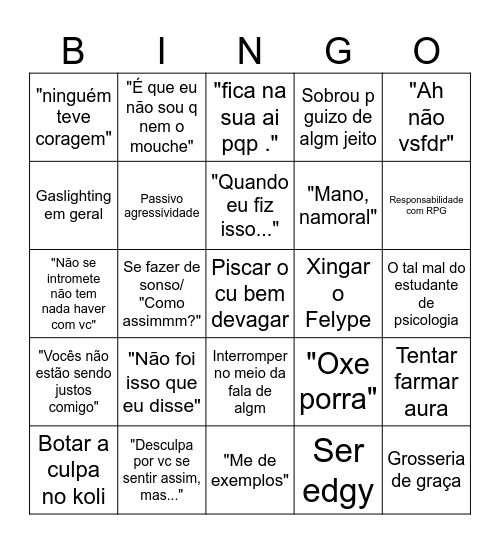 Bingo do Kayky Bingo Card