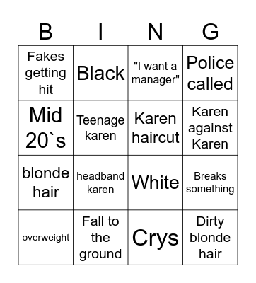 Karen bingo Card