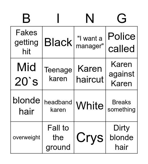 Karen bingo Card