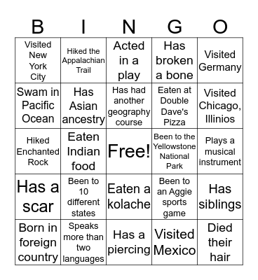 Who Are You? Bingo Card
