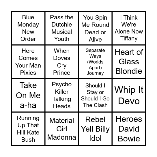 Stranger Sings Bingo! Bingo Card