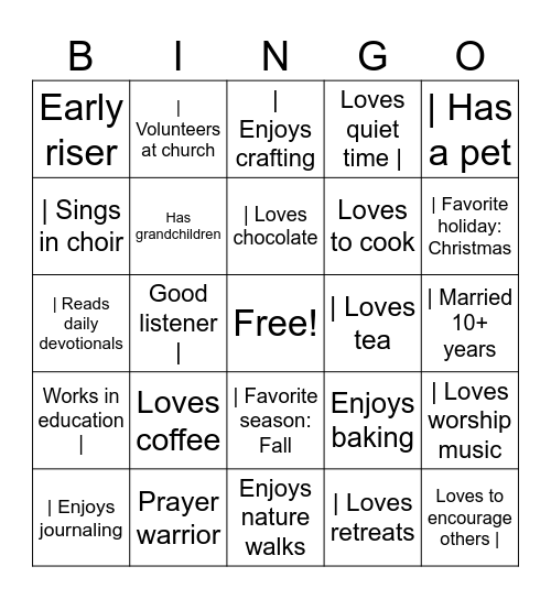 WOW Ladies Retreat! Bingo Card