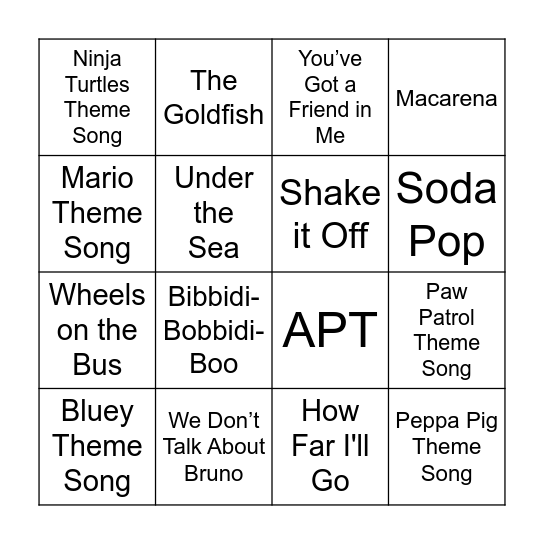Song Bingo Card