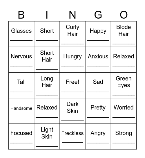 Vocabulary Bingo Card