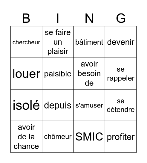 LEXIQUE 1º BACH Bingo Card