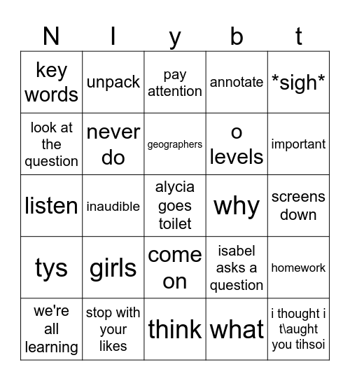 geog Bingo Card