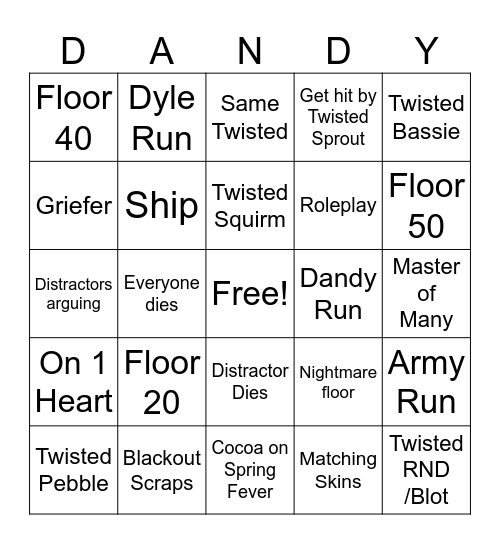 Dandy world bingo Card