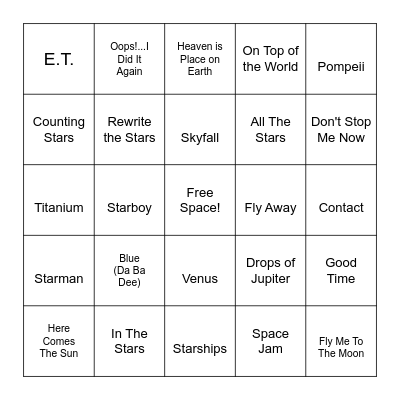 Out of this World Bingo Card