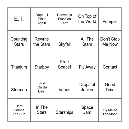 Out of this World Bingo Card