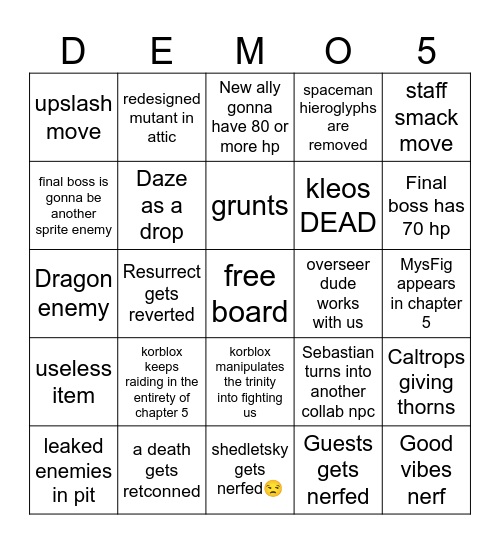 Demo 5 BINGO Card