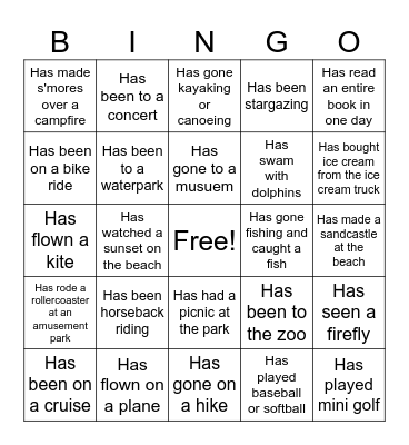 Summer Fun! Bingo Card