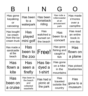 Summer Fun! Bingo Card