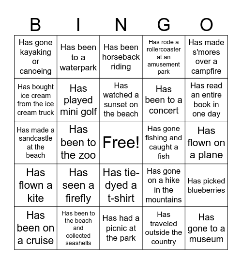 Summer Fun! Bingo Card