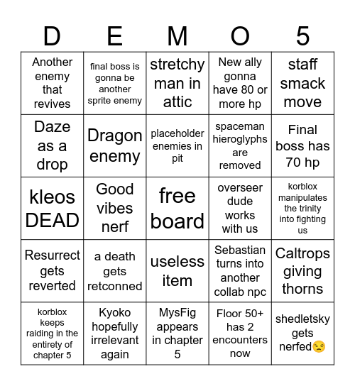 Demo 5 BINGO Card