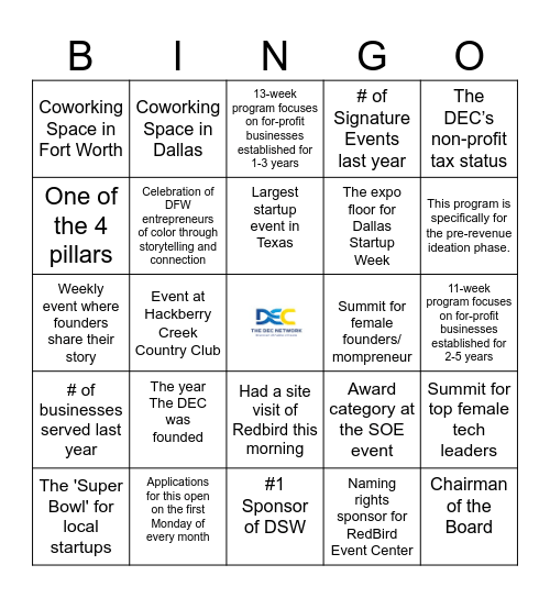 DEC Bingo Card